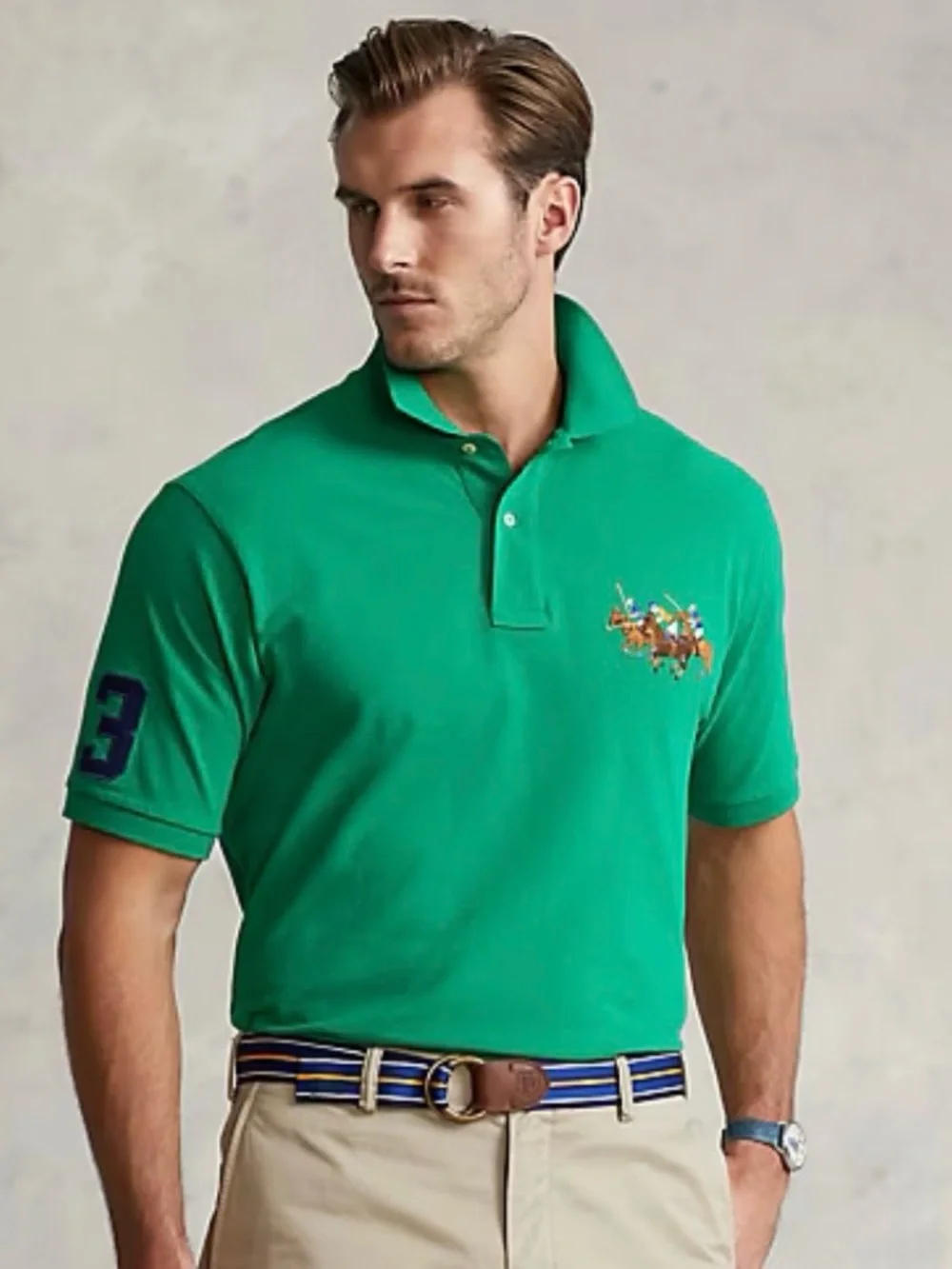 Polo Ralph Lauren Shirt Mens 4XB Green Triple Pony Equestrian Match Stampede